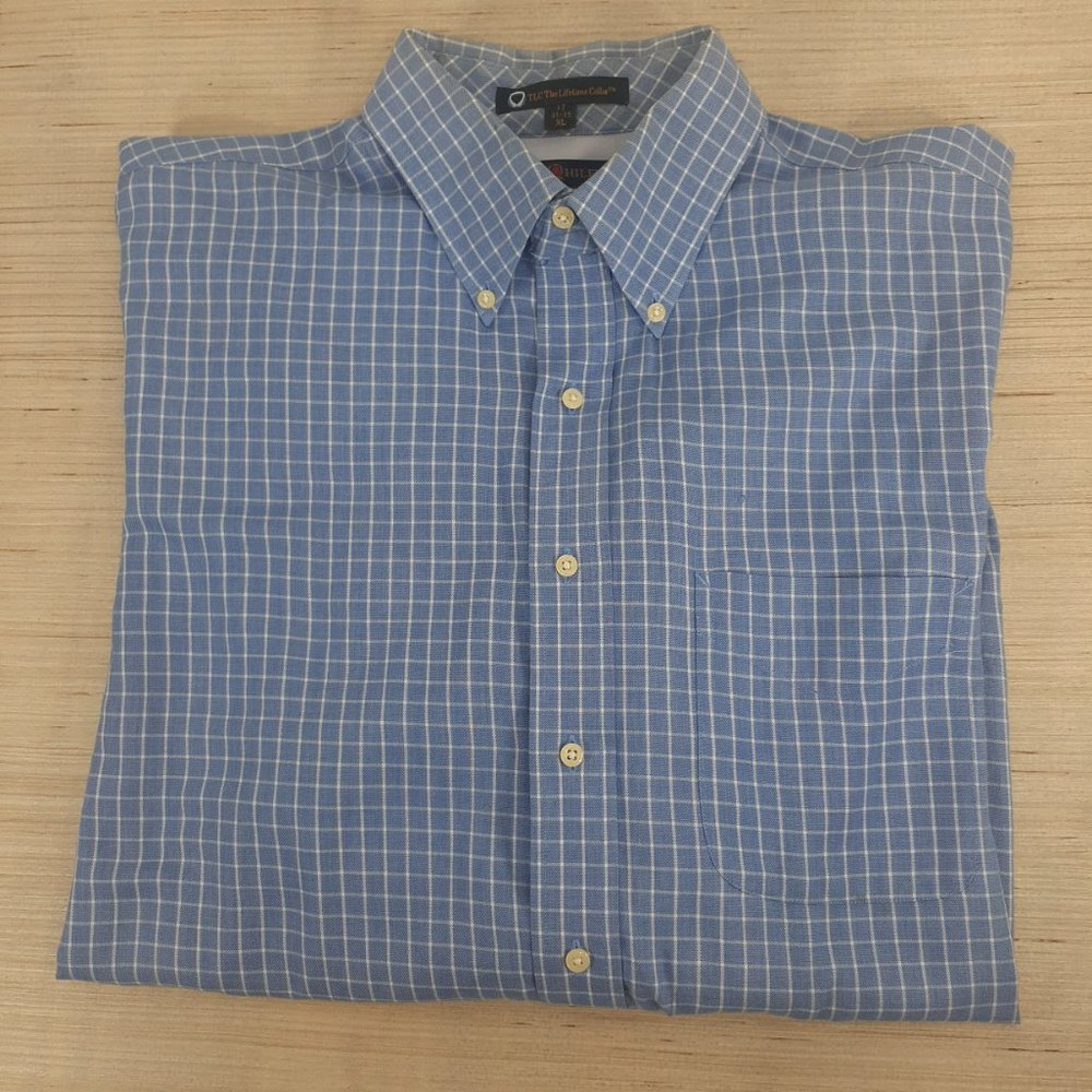 Tommy Hilfiger Blue with White checks Dress Shirt XL-17" * 34"-35"